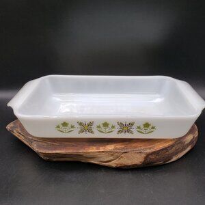 Anchor Hocking Meadow Green 1.5 Qt Baker VTG Fire-King USA Milk Glass 12" Dish